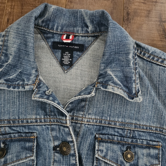 Tommy Hilfiger Distressed Denim Jacket Womens Size XS Faux Pockets - Picture 9 of 16
